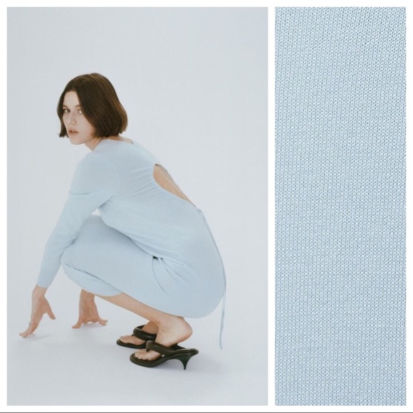 NWT. Zara Light Blue Knit Midi Dress with Back Opening. Size M. - Picture 4 of 10